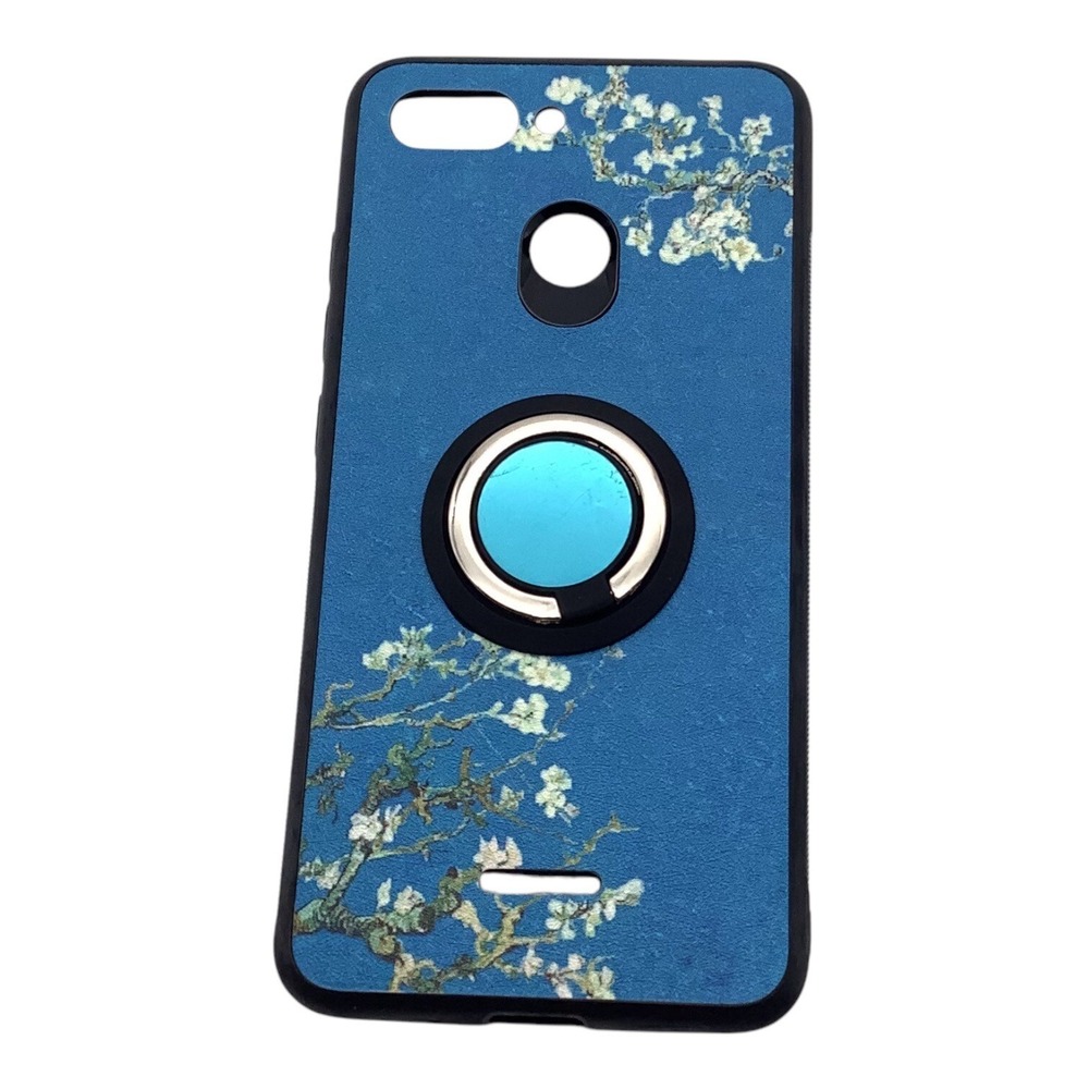 Xiaomi Redmi 6 / 6A Blue Floral Design Phone Case With Circular Ring‎ Holder